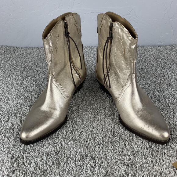 Free People Boots Womens Size 7.5 Metallic Gold Western Ankle Zip Leather Rodeo - Picture 1 of 11